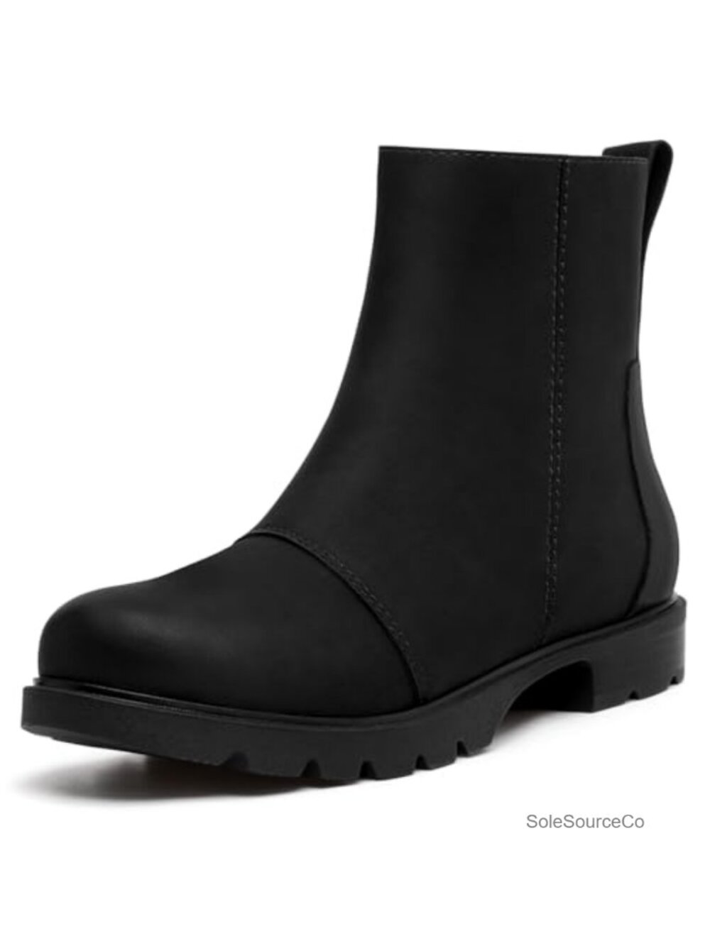 Women's Ankle Boots Chunky Lug Sole Low Heel Side Zipper PU Leather Booties